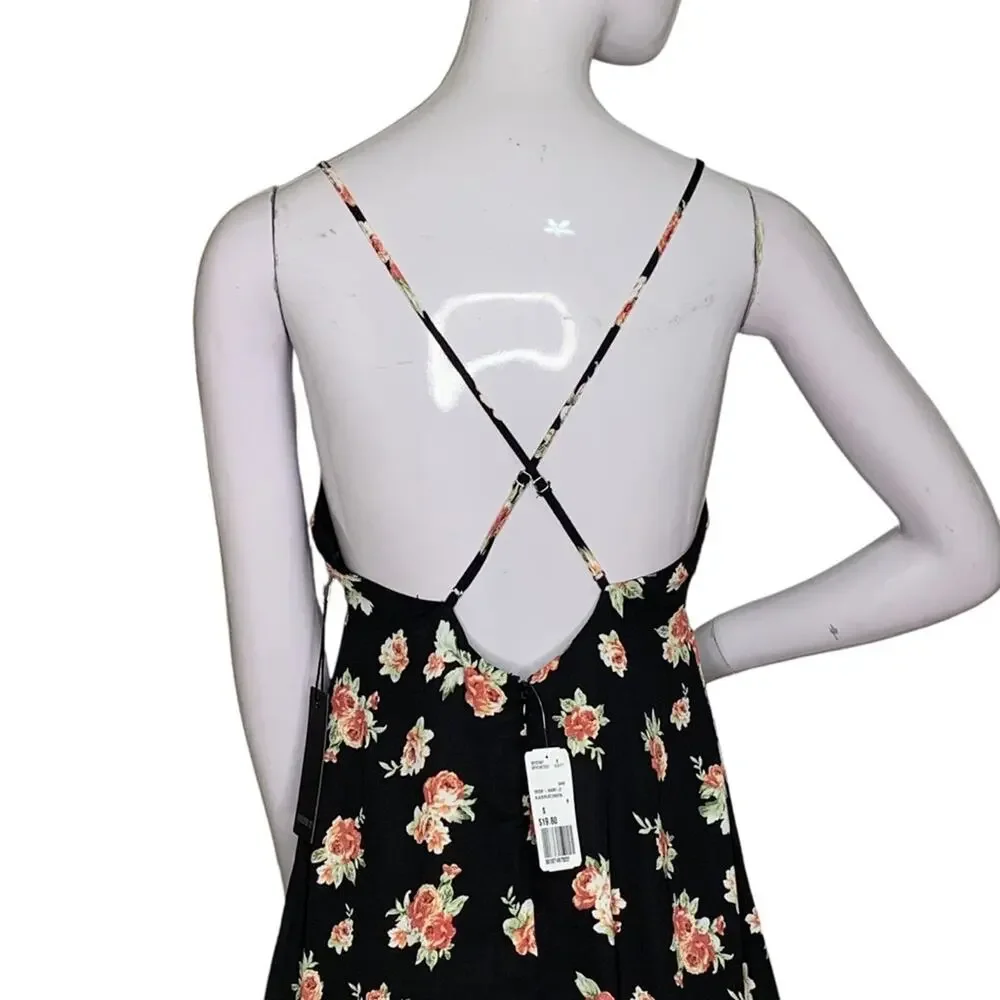 Forever 21 NWT Dress Floral Print Sleeveless Black Red Green Size S